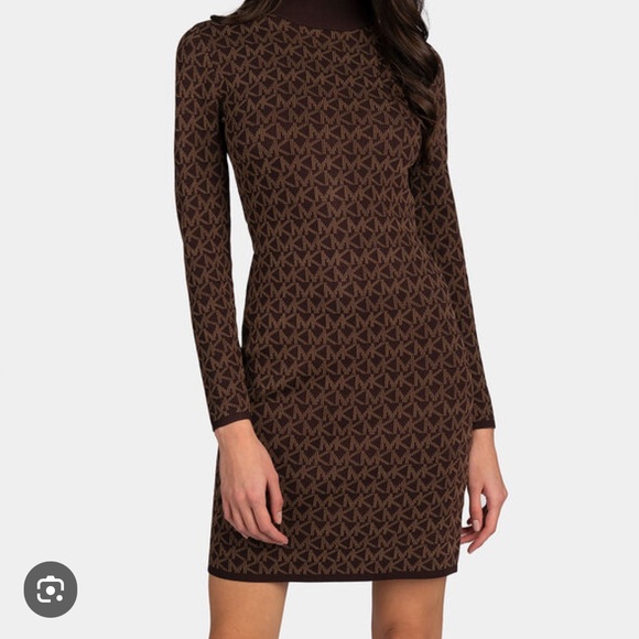 Michael Kors Logo Jacquard Mock Neck Dress - Picture 1 of 10